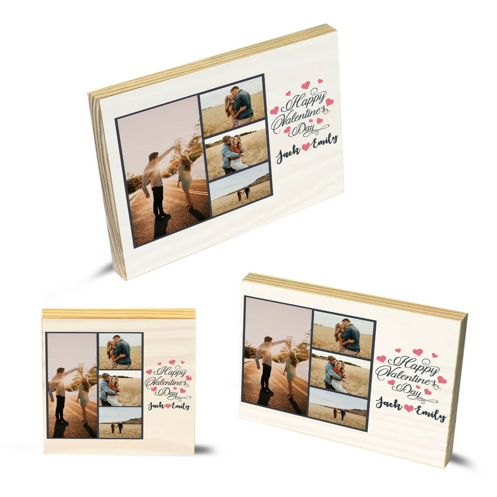 Personalised photo and couple name valentines day gift - Wooden Block