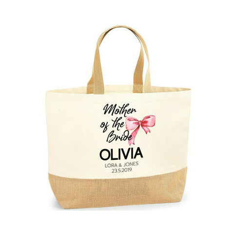Personalised Name Mother Of The Bride Wedding Lovely Jute Base Canvas Tote Bag  - Tote Bag | Ai Printing - Ai Printing