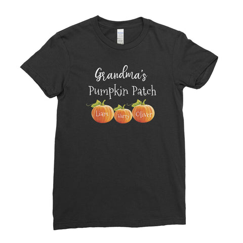 Personalised Grandma's Pumpkin Patch T-Shirt Happy Halloween Women T-Shirt | Ai Printing
