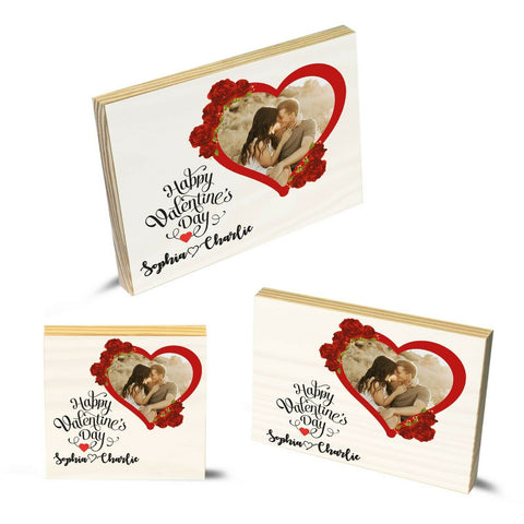 Personalised photo and couple name valentines day gift - Wooden Block